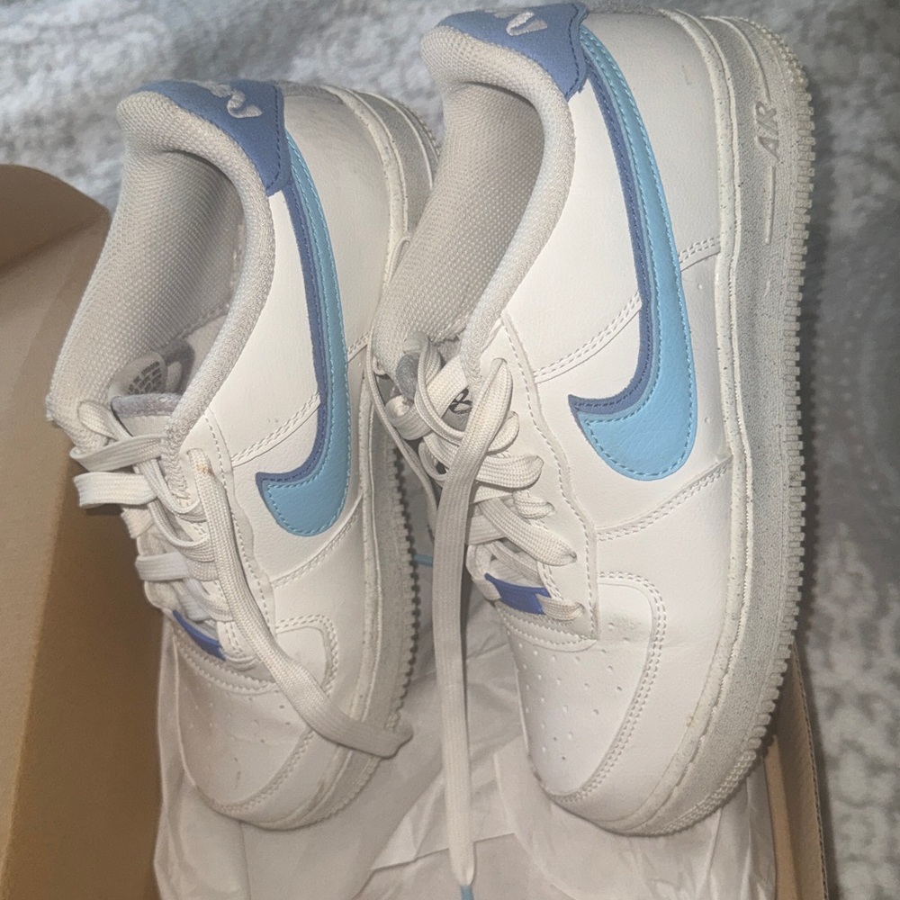 Nike Air Force 1 White with Light Blue Accents 6 youth